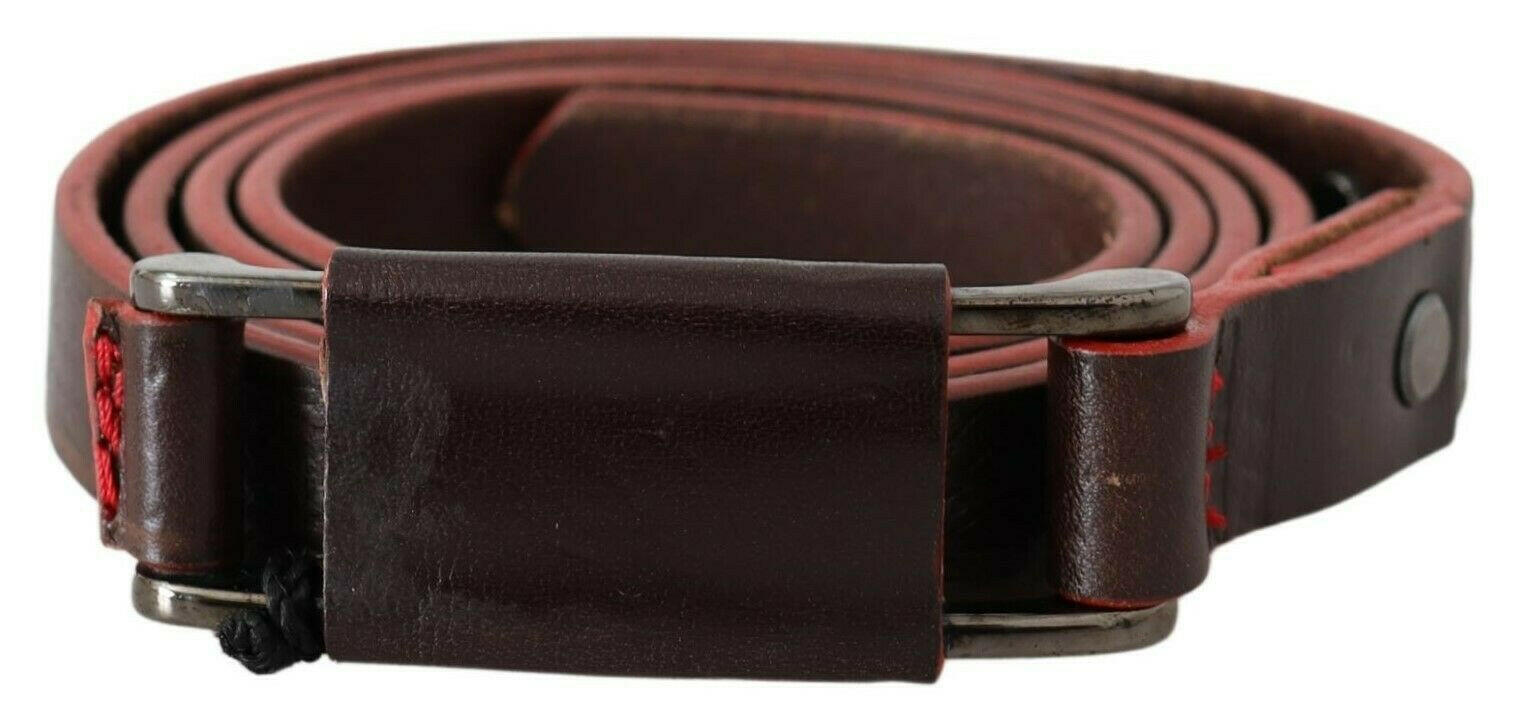 Costume National Brown Leather Double Rustic Silver Buckle Belt -   -  Costume National.