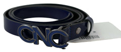 Costume National Blue Leather Logo Skinny Fashion  Belt -   -  Costume National.