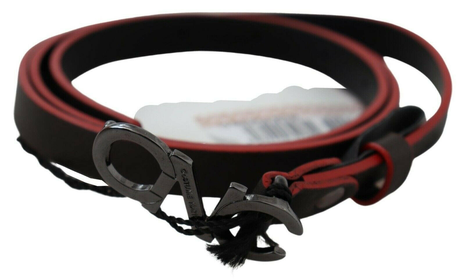 Costume National Black Maroon Skinny Leather Buckle Waist Belt -   -  Costume National.