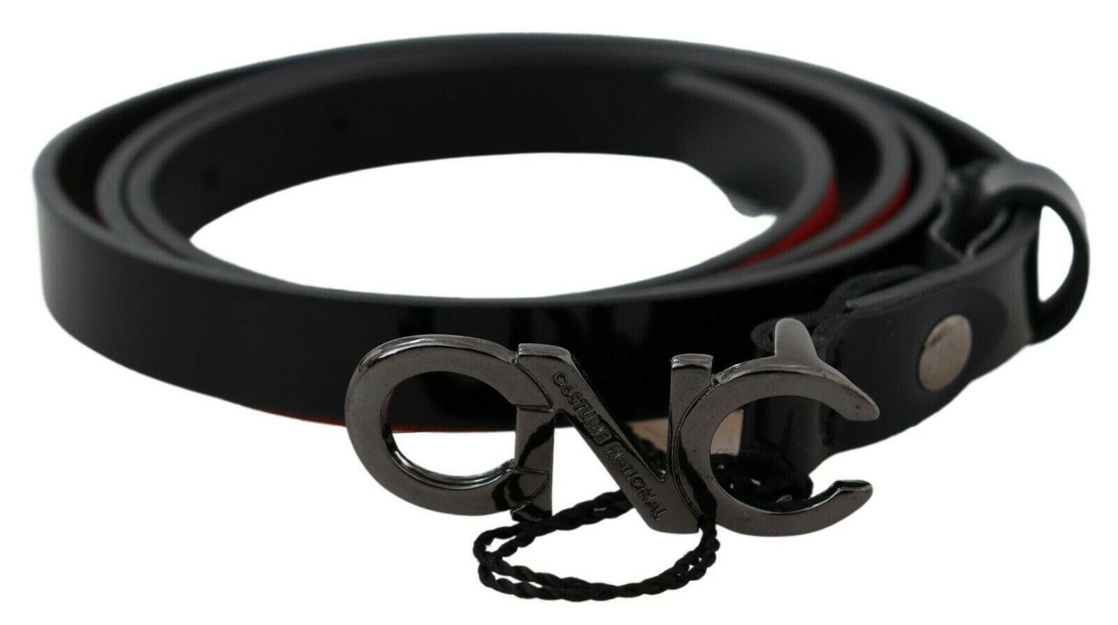 Costume National Black Skinny Leather Logo Buckle Belt -   -  Costume National.