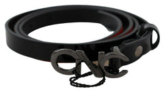 Costume National Black Skinny Leather Logo Buckle Belt -   -  Costume National.