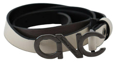 Costume National White Black Leather Letter Logo Buckle Belt -   -  Costume National.