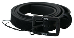 Costume National Black Leather Velvet Square Buckle Waist -   -  Costume National.
