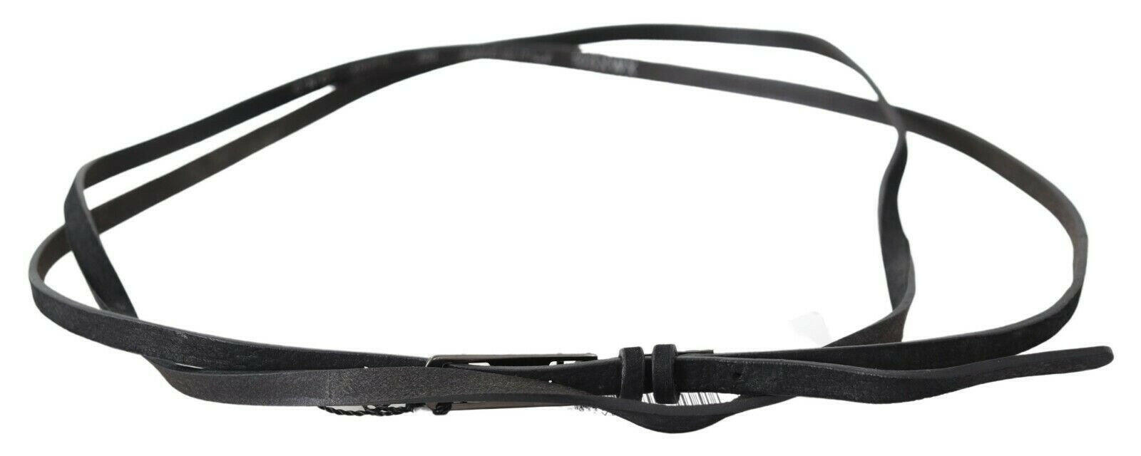Costume National Black Leather Skinny Logo Buckle Belt -   -  Costume National.