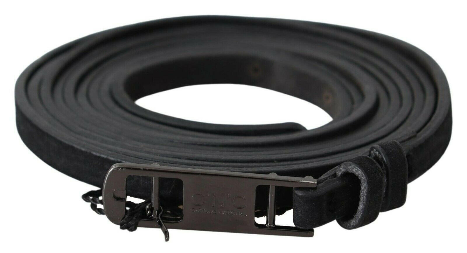 Costume National Black Leather Skinny Logo Buckle Belt -   -  Costume National.
