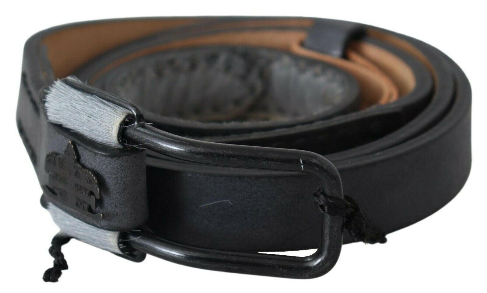 Ermanno Scervino Black Leather Fringes Logo Buckle Belt -   -  Ermanno Scervino.