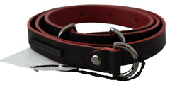 Costume National Black Red Skinny Leather Logo Belt -   -  Costume National.