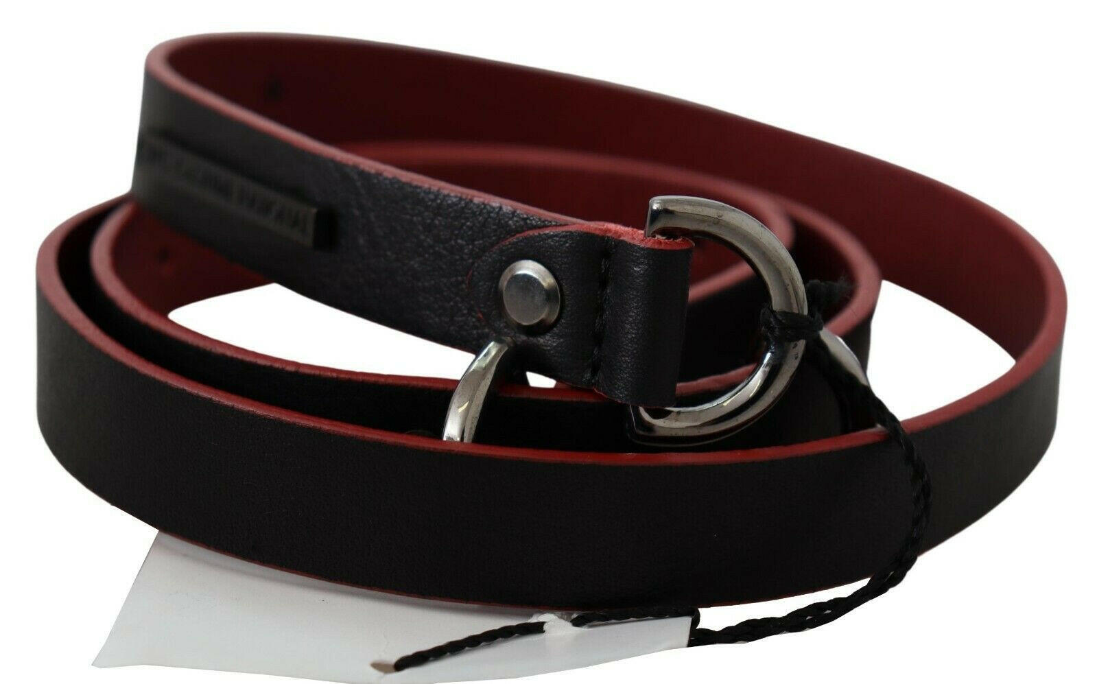 Costume National Black Red Skinny Leather Logo Belt -   -  Costume National.