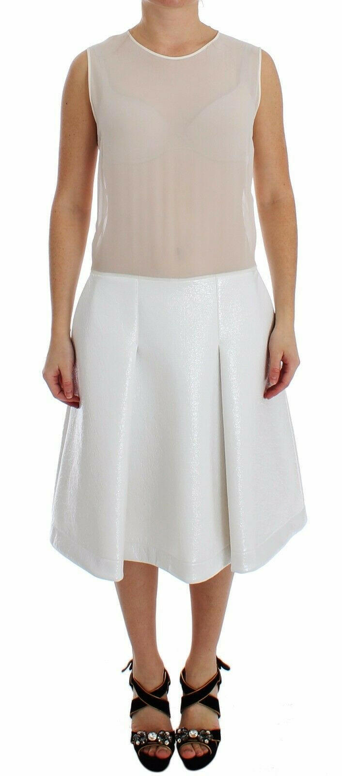 Koonhor White Pleated Bottom Tank Sheath Transparent Dress -   -  Koonhor.