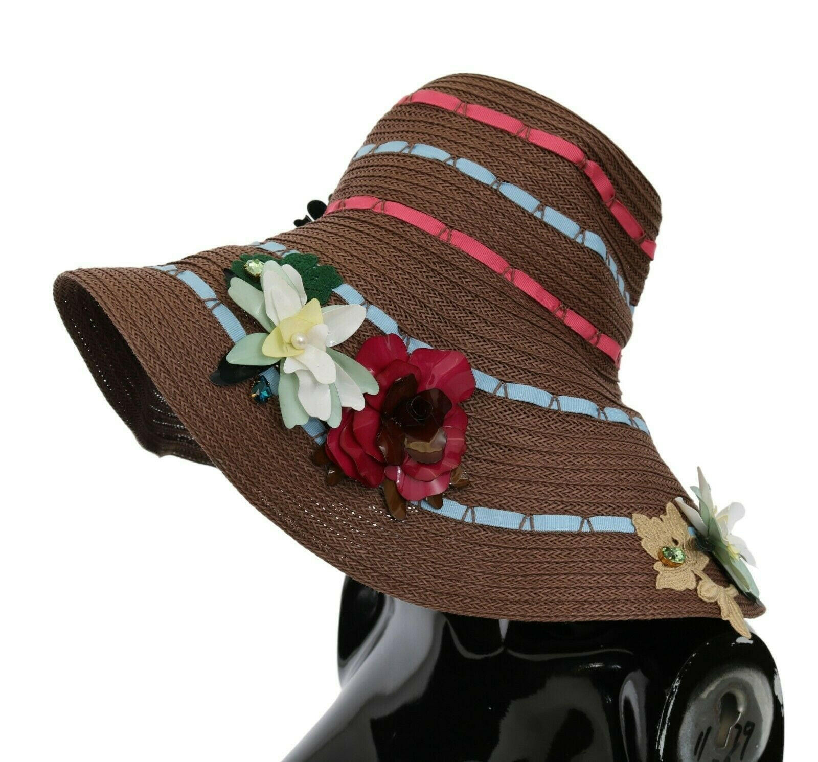 Dolce & Gabbana Brown Knitted Straw Floral Hat -   -  Dolce & Gabbana.