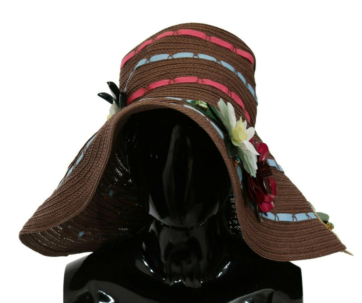 Dolce & Gabbana Brown Knitted Straw Floral Hat -   -  Dolce & Gabbana.