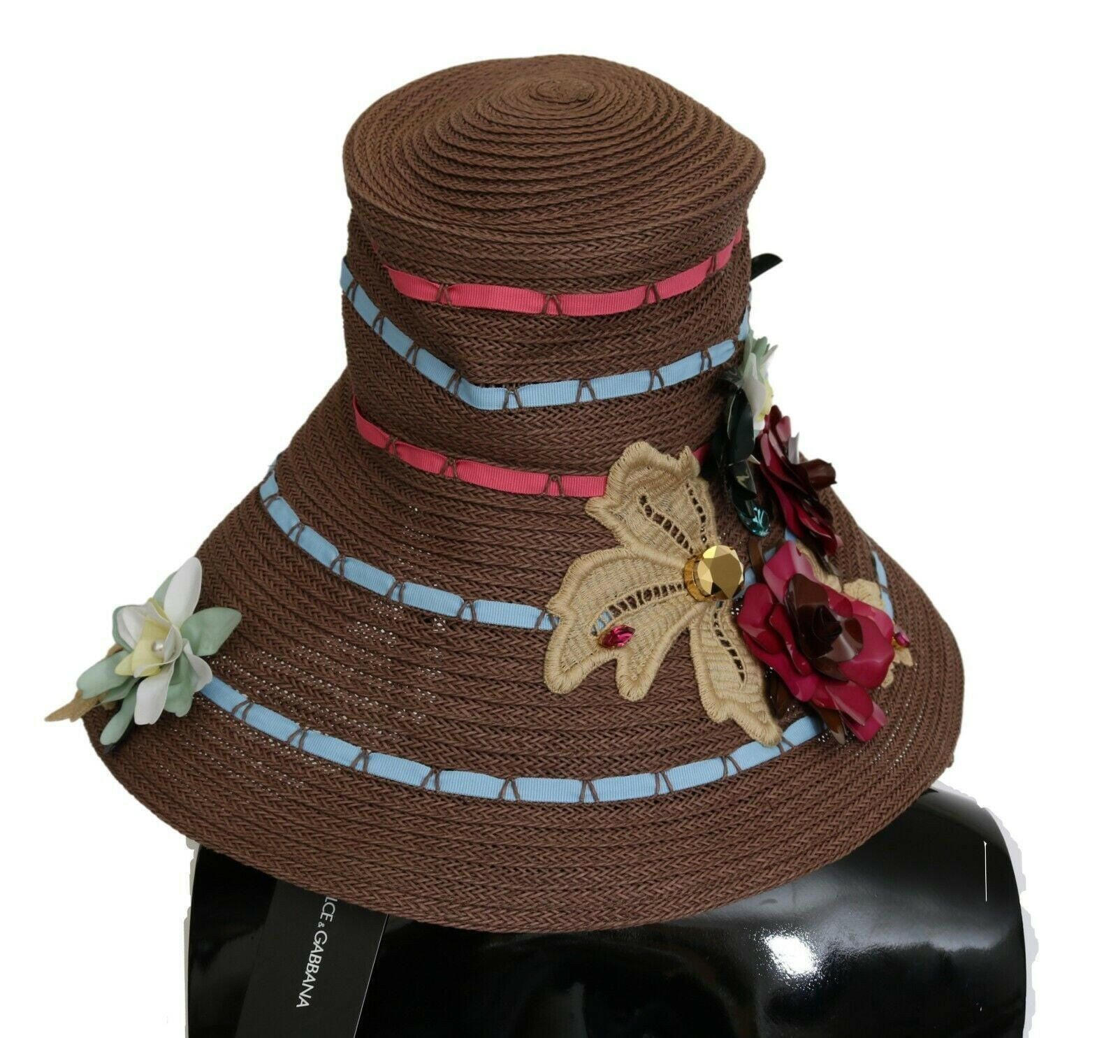 Dolce & Gabbana Brown Knitted Straw Floral Hat -   -  Dolce & Gabbana.