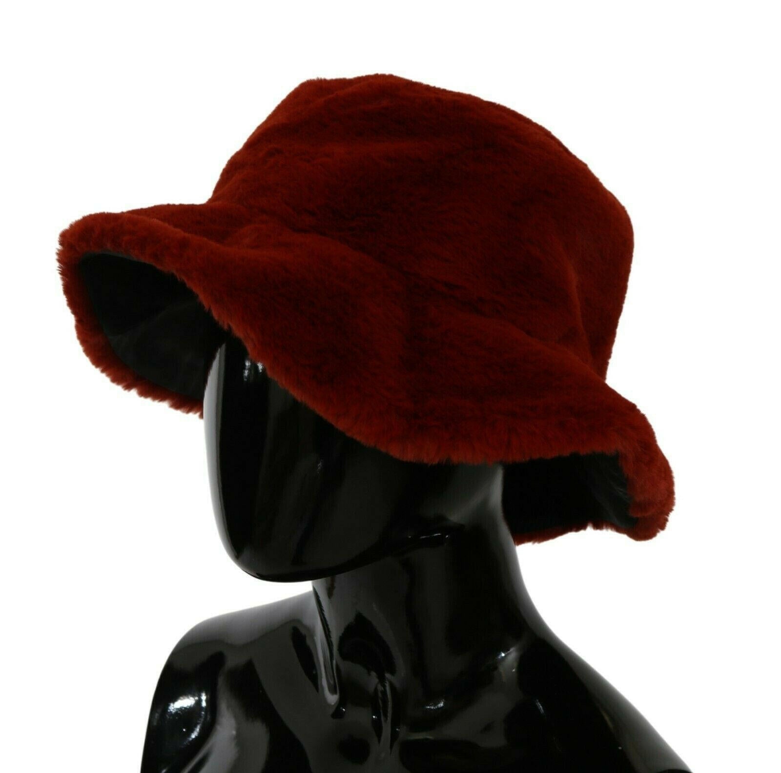 Dolce & Gabbana Red Bordeaux Fur Wide Brim Bucket  Hat -   -  Dolce & Gabbana.