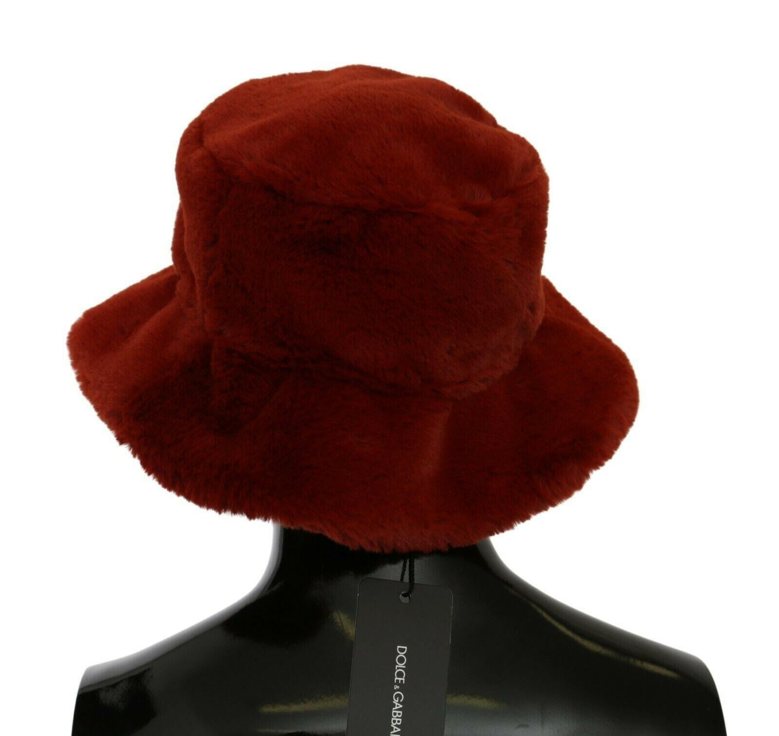Dolce & Gabbana Red Bordeaux Fur Wide Brim Bucket  Hat -   -  Dolce & Gabbana.