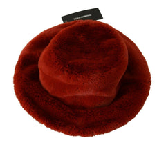 Dolce & Gabbana Red Bordeaux Fur Wide Brim Bucket  Hat -   -  Dolce & Gabbana.