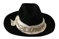 Dolce & Gabbana Black Lapin Amor Gignit Wide Brim Panama Hat -   -  Dolce & Gabbana.