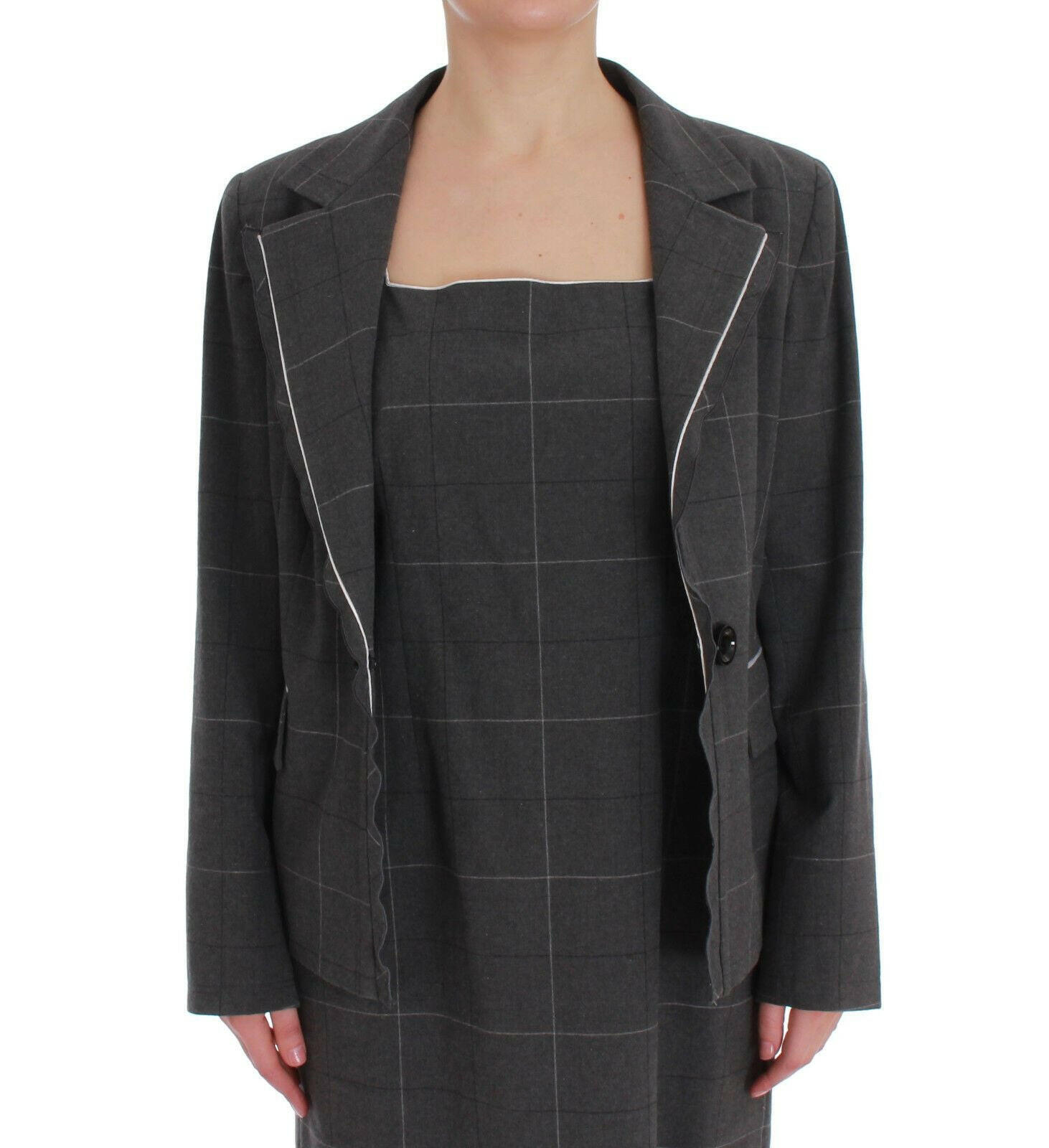 BENCIVENGA Gray Checkered Cotton Blazer Dress Set Suit -   -  BENCIVENGA.