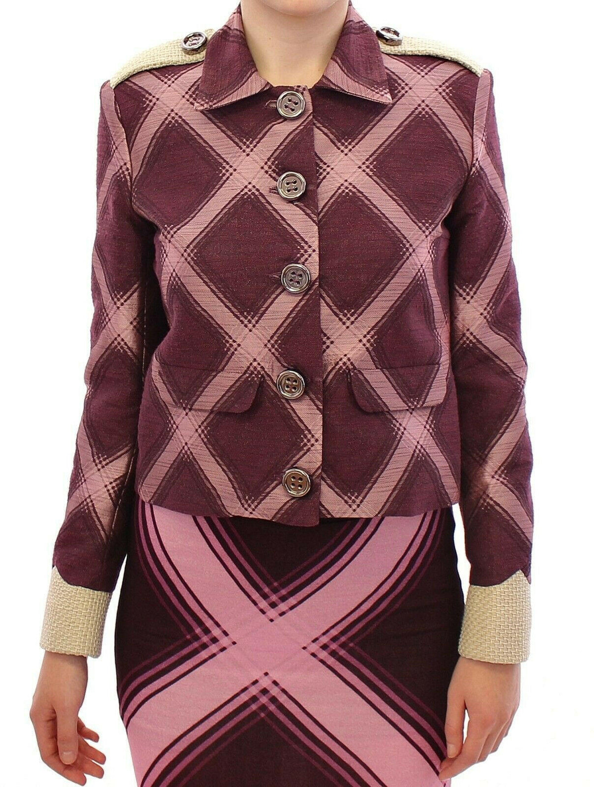 House of Holland Check Trench Coat Blazer Purple Jacket -   -  House of Holland.