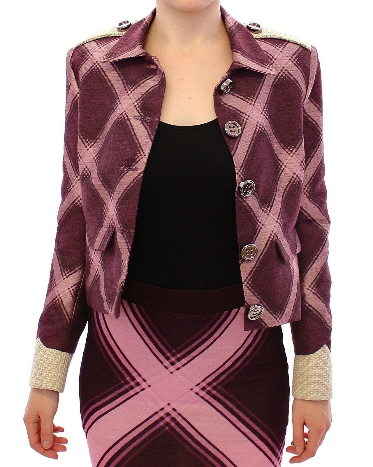 House of Holland Check Trench Coat Blazer Purple Jacket -   -  House of Holland.