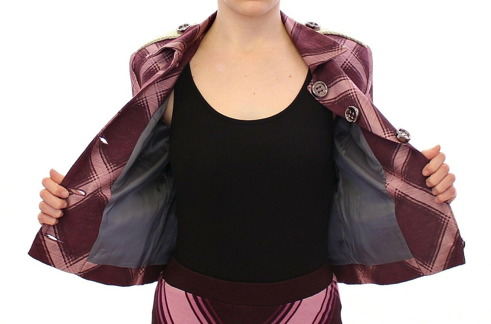 House of Holland Check Trench Coat Blazer Purple Jacket -   -  House of Holland.