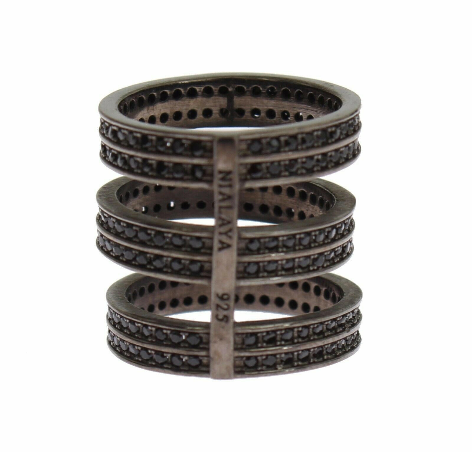 Nialaya Black CZ Rhodium 925 Silver Ring -   -  Nialaya.