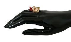 Dolce & Gabbana Gold Brass Resin Beige Dog Pet Branded Accessory Ring -   -  Dolce & Gabbana.