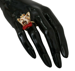Dolce & Gabbana Gold Brass Resin Beige Dog Pet Branded Accessory Ring -   -  Dolce & Gabbana.
