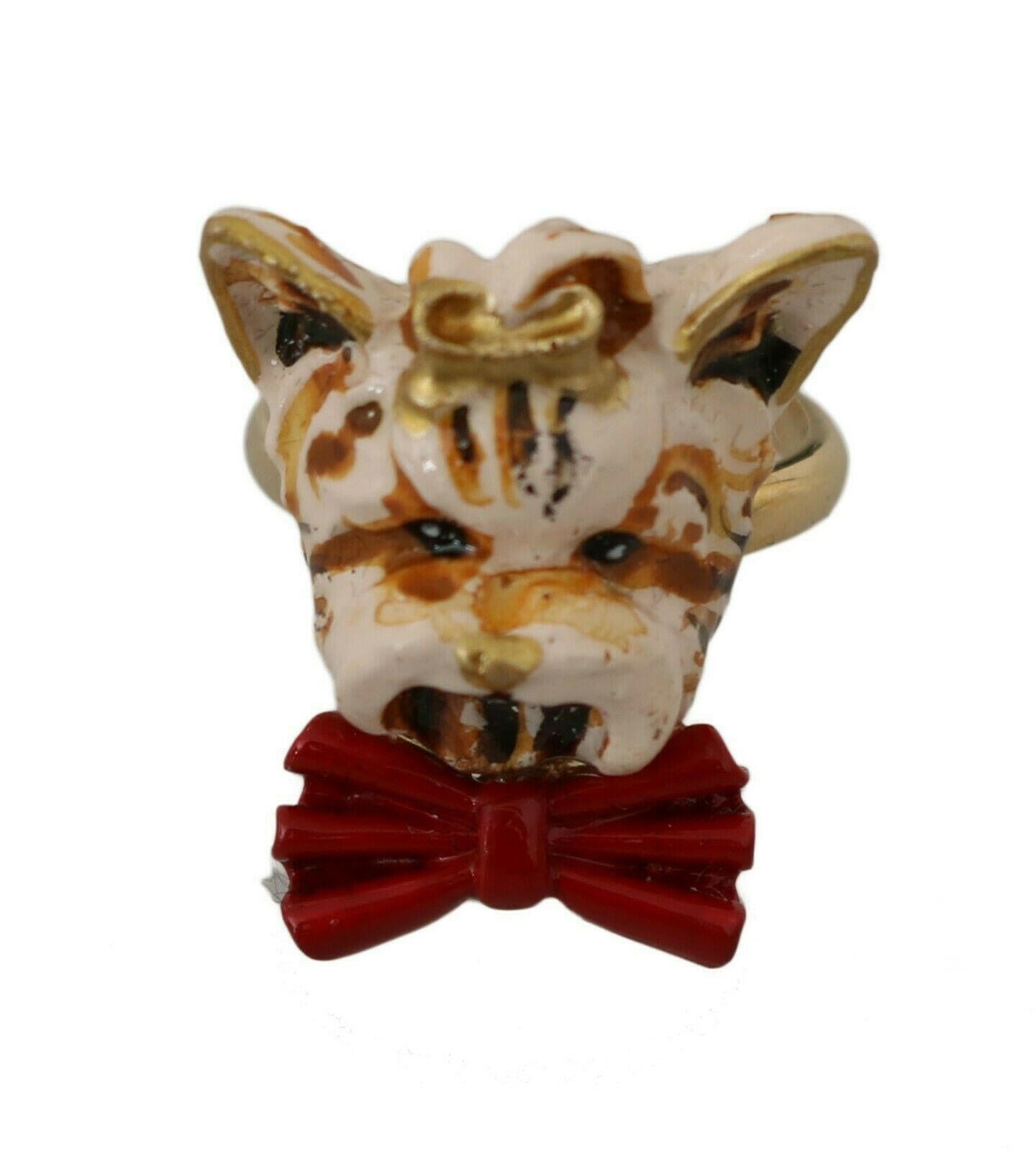 Dolce & Gabbana Gold Brass Resin Beige Dog Pet Branded Accessory Ring -   -  Dolce & Gabbana.