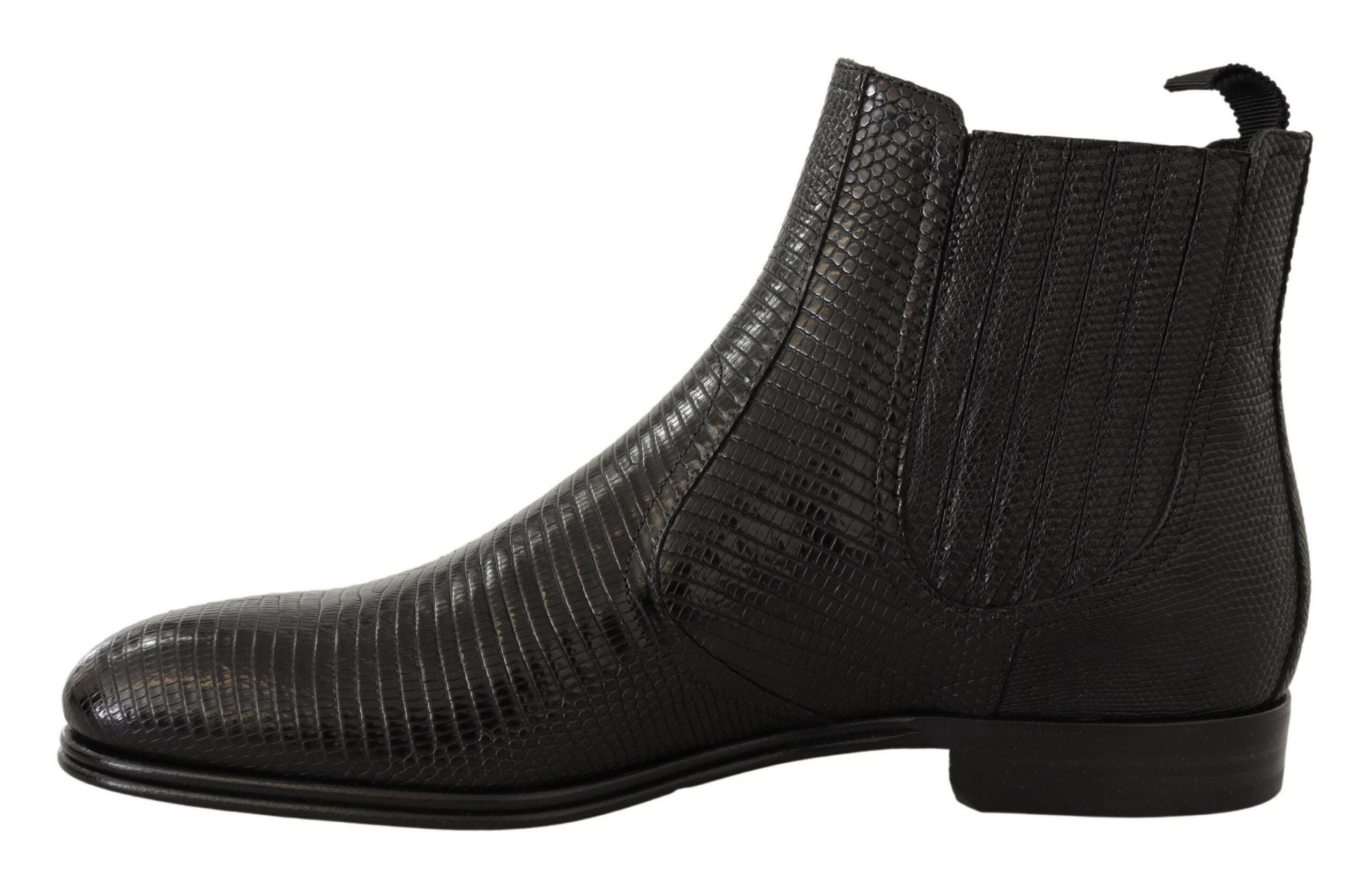 Dolce & Gabbana Black Leather Lizard Skin Ankle Boots -   -  Dolce & Gabbana.