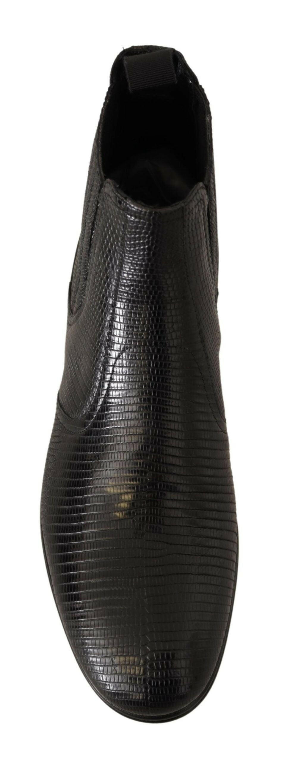 Dolce & Gabbana Black Leather Lizard Skin Ankle Boots -   -  Dolce & Gabbana.