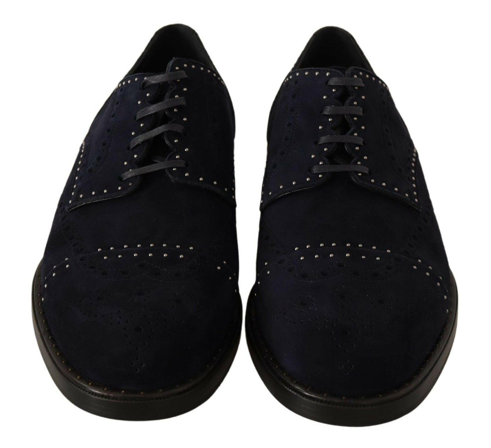 Dolce & Gabbana Blue Suede Leather Derby Studded Shoes -   -  Dolce & Gabbana.