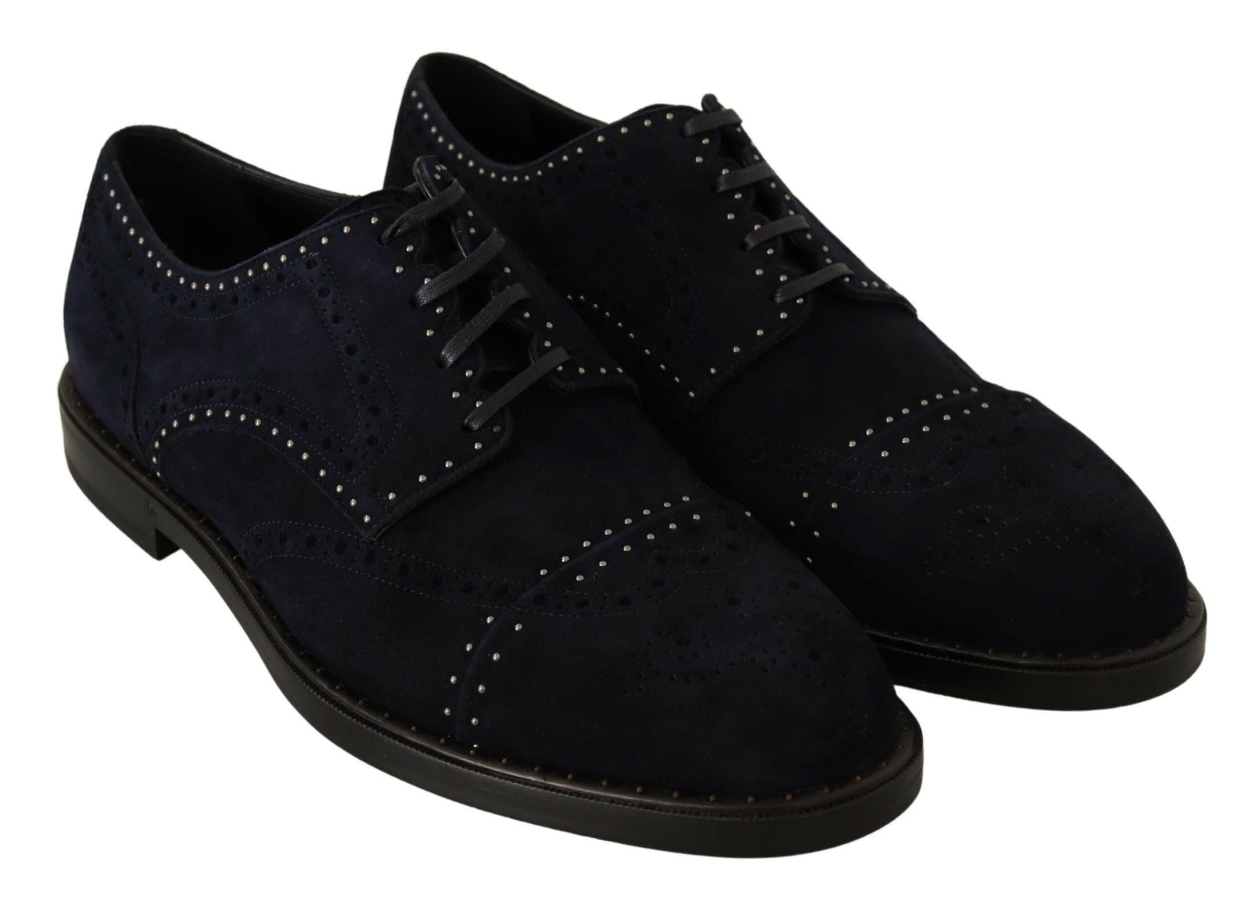 Dolce & Gabbana Blue Suede Leather Derby Studded Shoes -   -  Dolce & Gabbana.