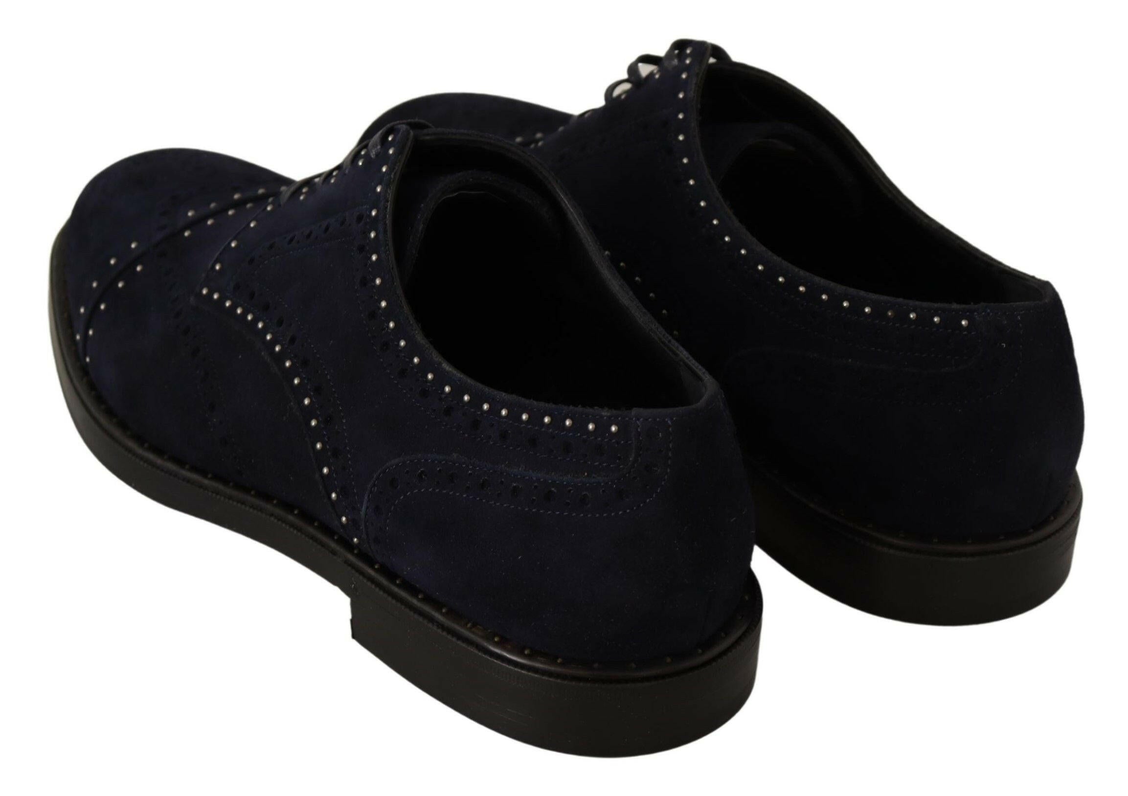 Dolce & Gabbana Blue Suede Leather Derby Studded Shoes -   -  Dolce & Gabbana.