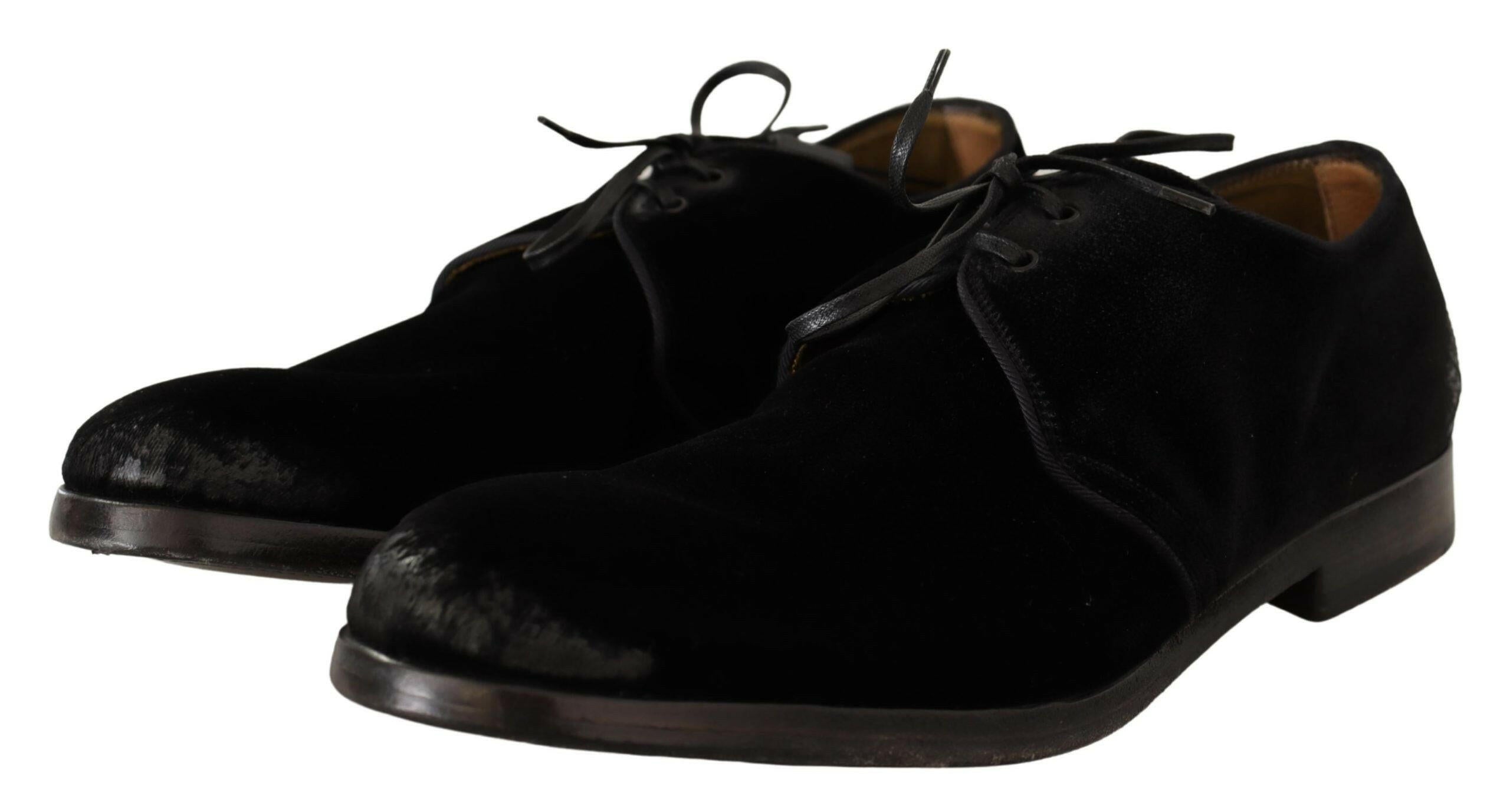 Dolce & Gabbana Black Velvet Lace Up Aged Style Derby Shoes -   -  Dolce & Gabbana.