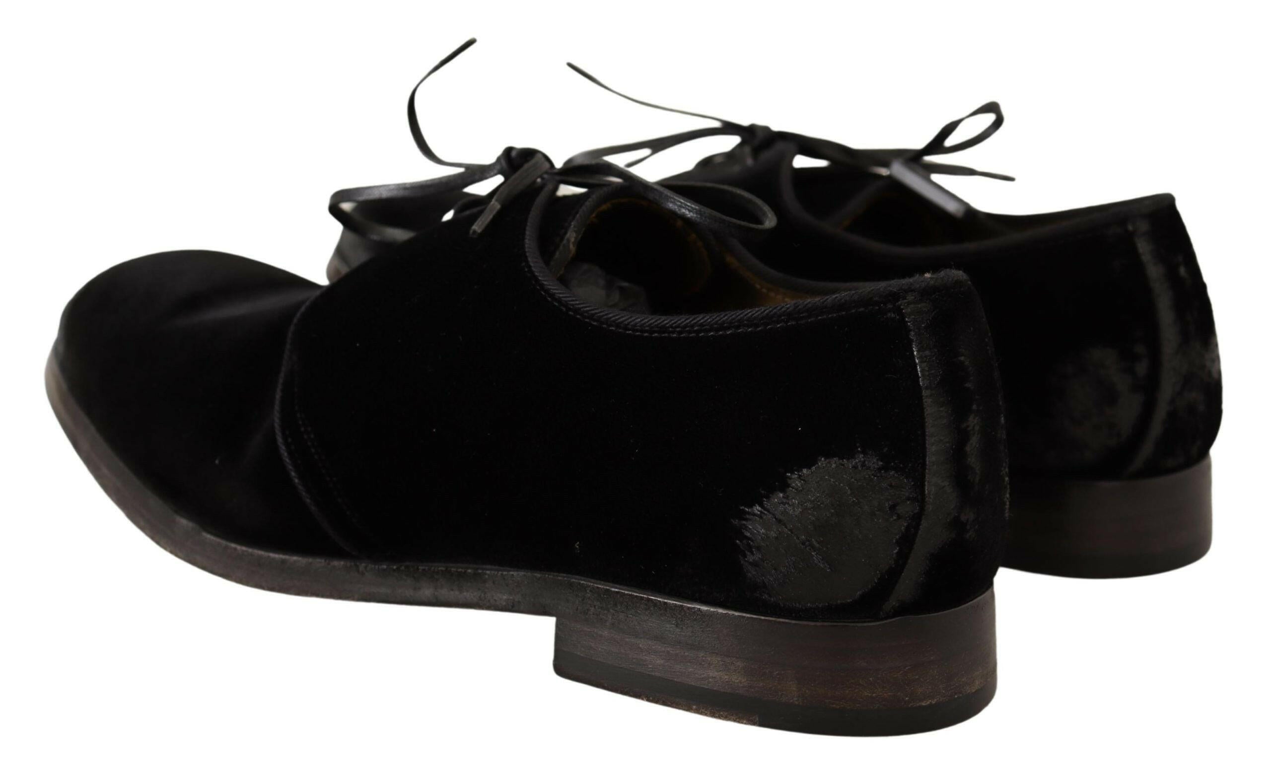 Dolce & Gabbana Black Velvet Lace Up Aged Style Derby Shoes -   -  Dolce & Gabbana.