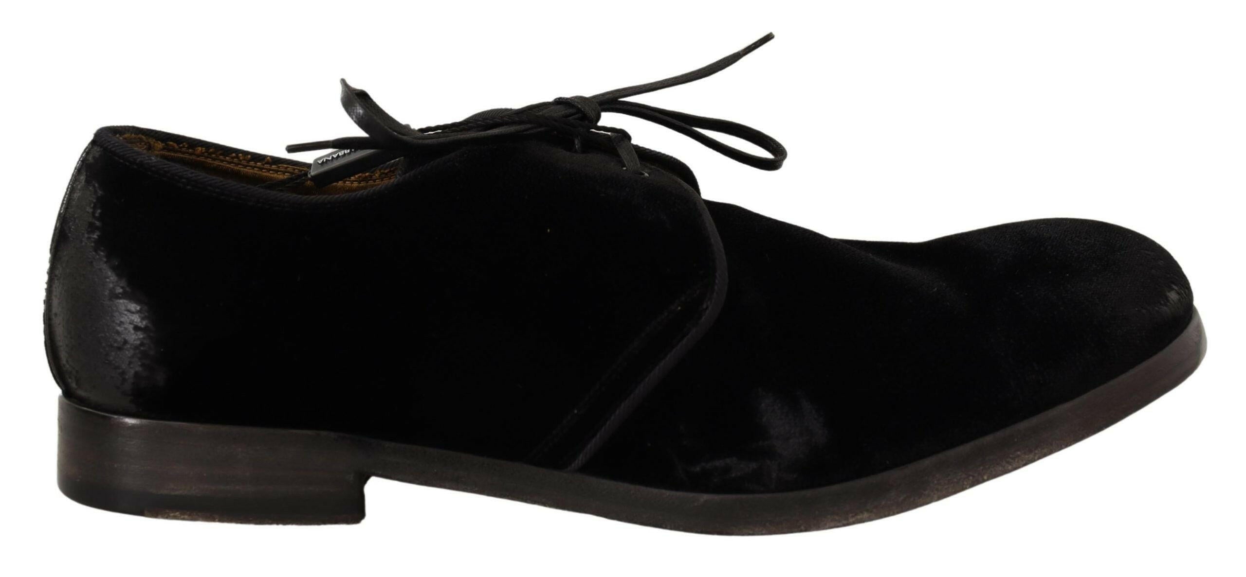 Dolce & Gabbana Black Velvet Lace Up Aged Style Derby Shoes -   -  Dolce & Gabbana.