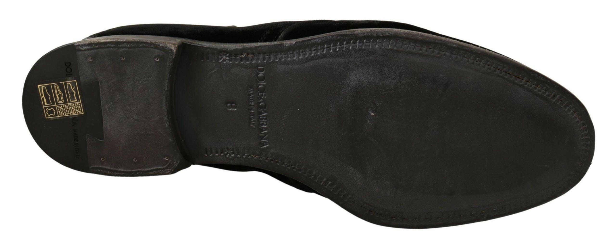 Dolce & Gabbana Black Velvet Lace Up Aged Style Derby Shoes -   -  Dolce & Gabbana.