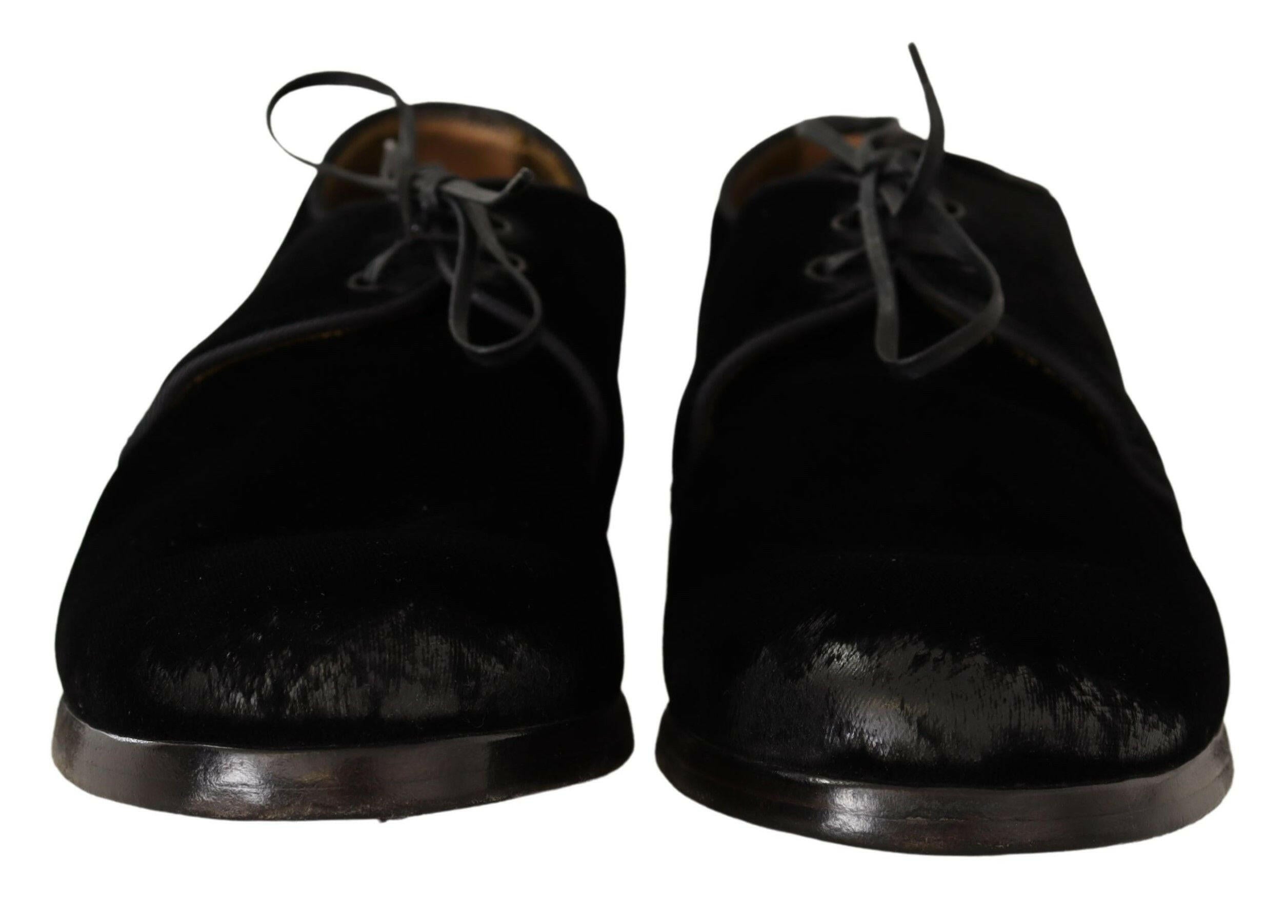 Dolce & Gabbana Black Velvet Lace Up Aged Style Derby Shoes -   -  Dolce & Gabbana.