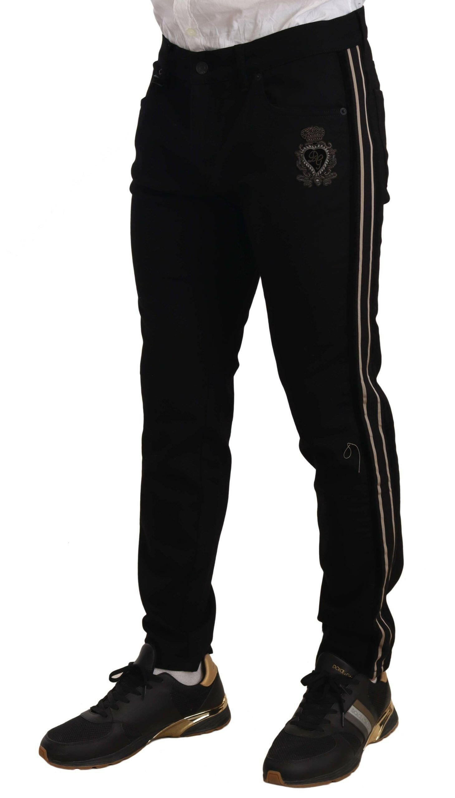 Dolce & Gabbana Black Skinny Fit Denim Side Band Jeans Pant -   -  Dolce & Gabbana.