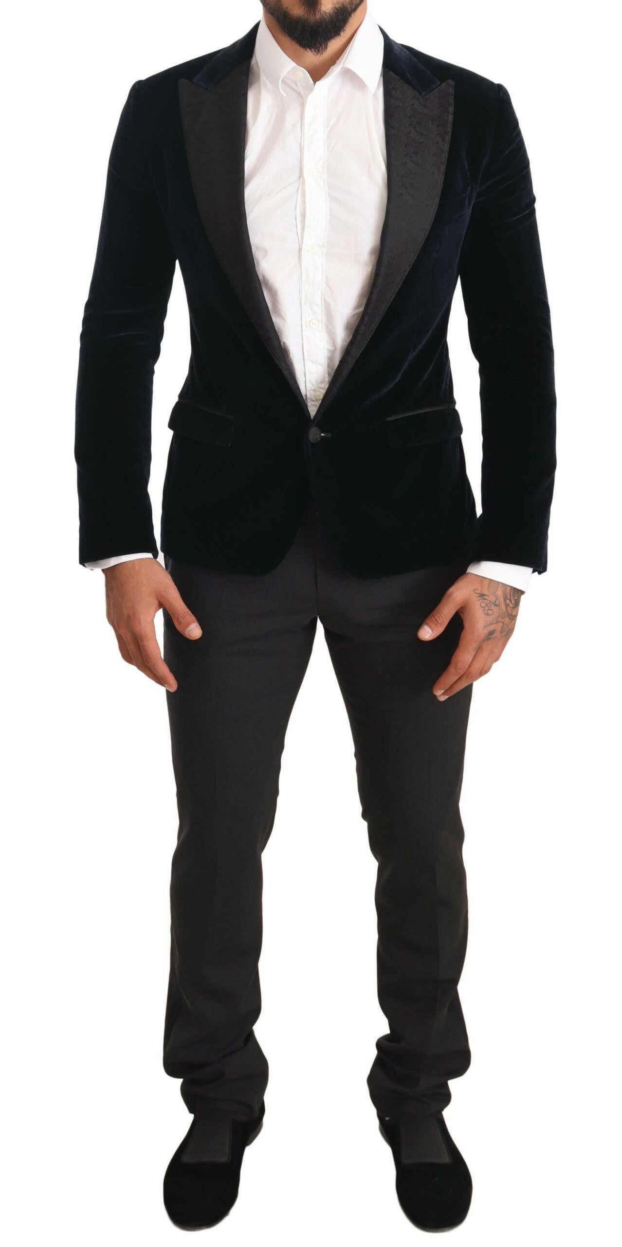 Dolce & Gabbana Blue Velvet Cotton Slim Fit Smoking Suit -   -  Dolce & Gabbana.