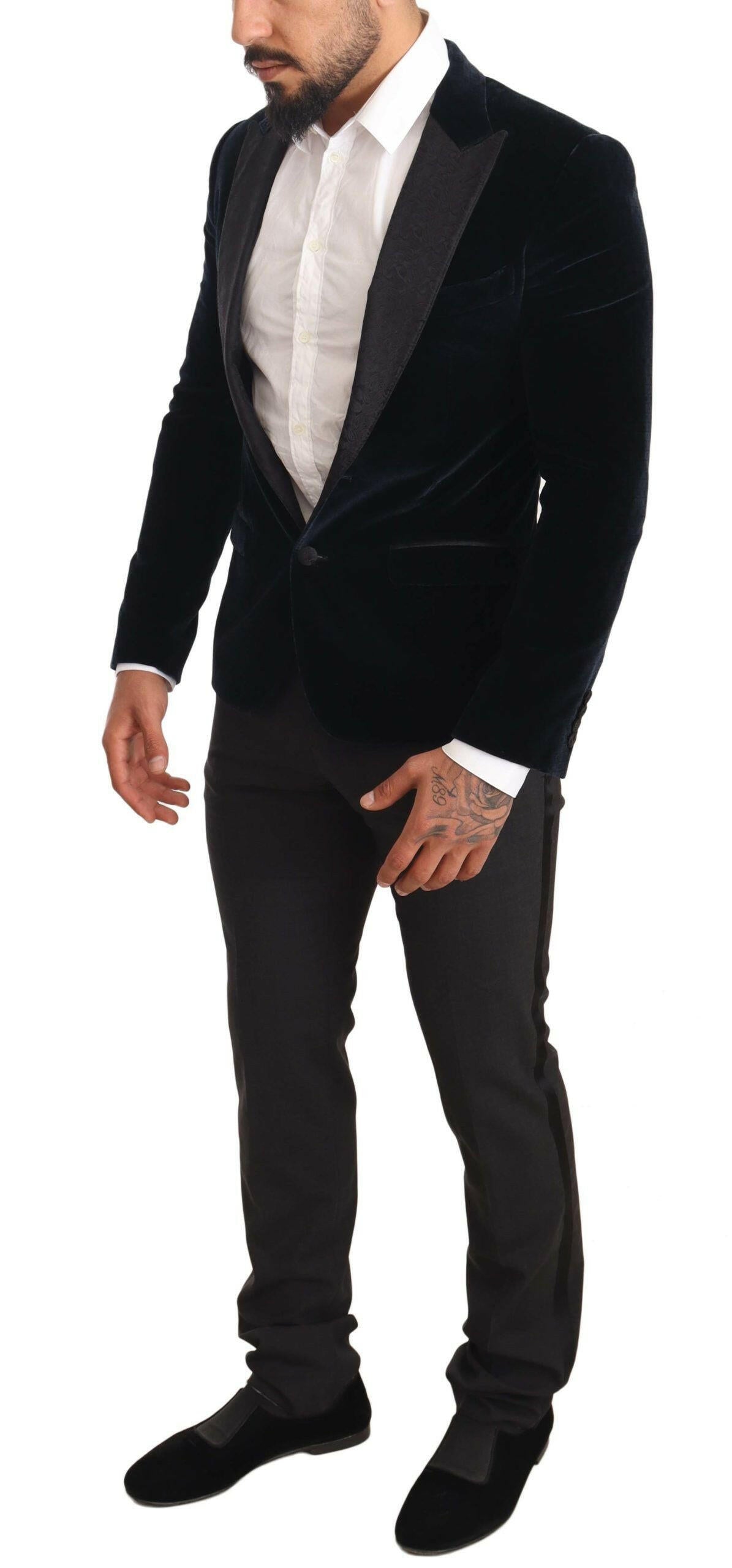 Dolce & Gabbana Blue Velvet Cotton Slim Fit Smoking Suit -   -  Dolce & Gabbana.