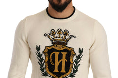 Dolce & Gabbana White Heraldic Cashmere Pullover Sweater -   -  Dolce & Gabbana.