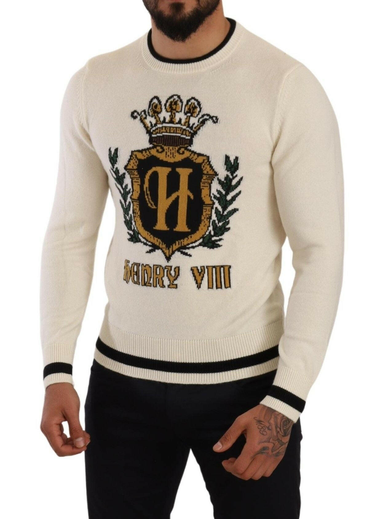 Dolce & Gabbana White Heraldic Cashmere Pullover Sweater -   -  Dolce & Gabbana.
