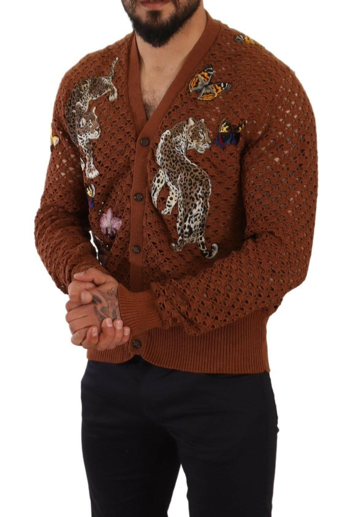 Dolce & Gabbana Brown Leopard Butterfly Cardigan Sweater -   -  Dolce & Gabbana.