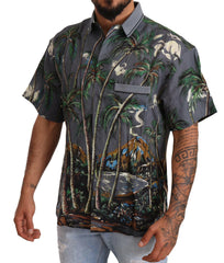Dolce & Gabbana Gray Linen Tropical Print Collared Shirt -   -  Dolce & Gabbana.