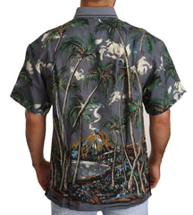 Dolce & Gabbana Gray Linen Tropical Print Collared Shirt -   -  Dolce & Gabbana.