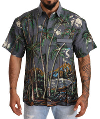 Dolce & Gabbana Gray Linen Tropical Print Collared Shirt -   -  Dolce & Gabbana.
