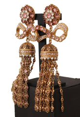 Dolce & Gabbana Gold Dangling Crystals Long Clip-On Jewelry Earrings -   -  Dolce & Gabbana.