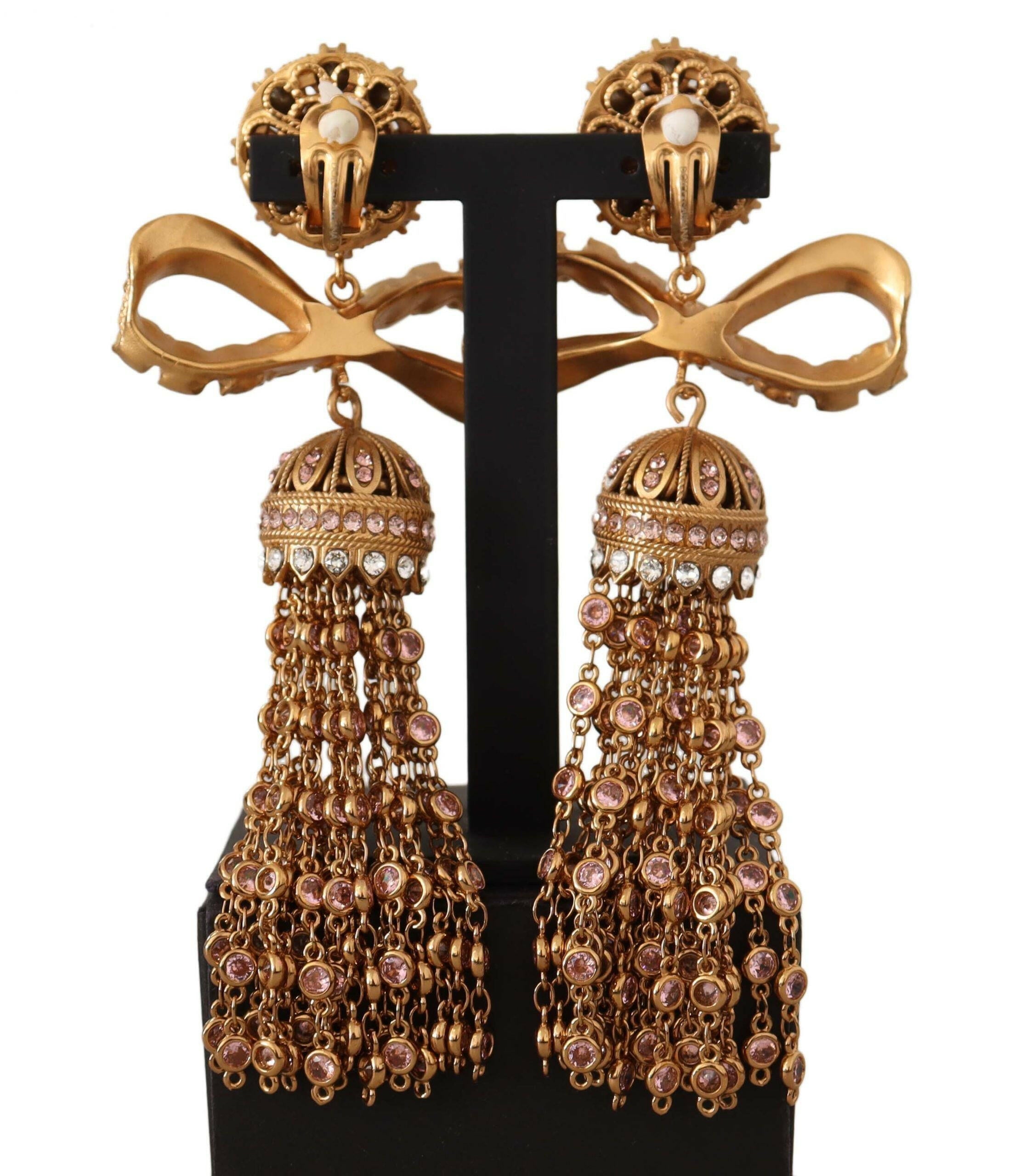 Dolce & Gabbana Gold Dangling Crystals Long Clip-On Jewelry Earrings -   -  Dolce & Gabbana.