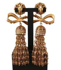 Dolce & Gabbana Gold Dangling Crystals Long Clip-On Jewelry Earrings -   -  Dolce & Gabbana.